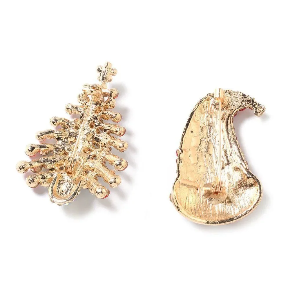 Christmas Tree and Hat Brooches Austrian Crystal